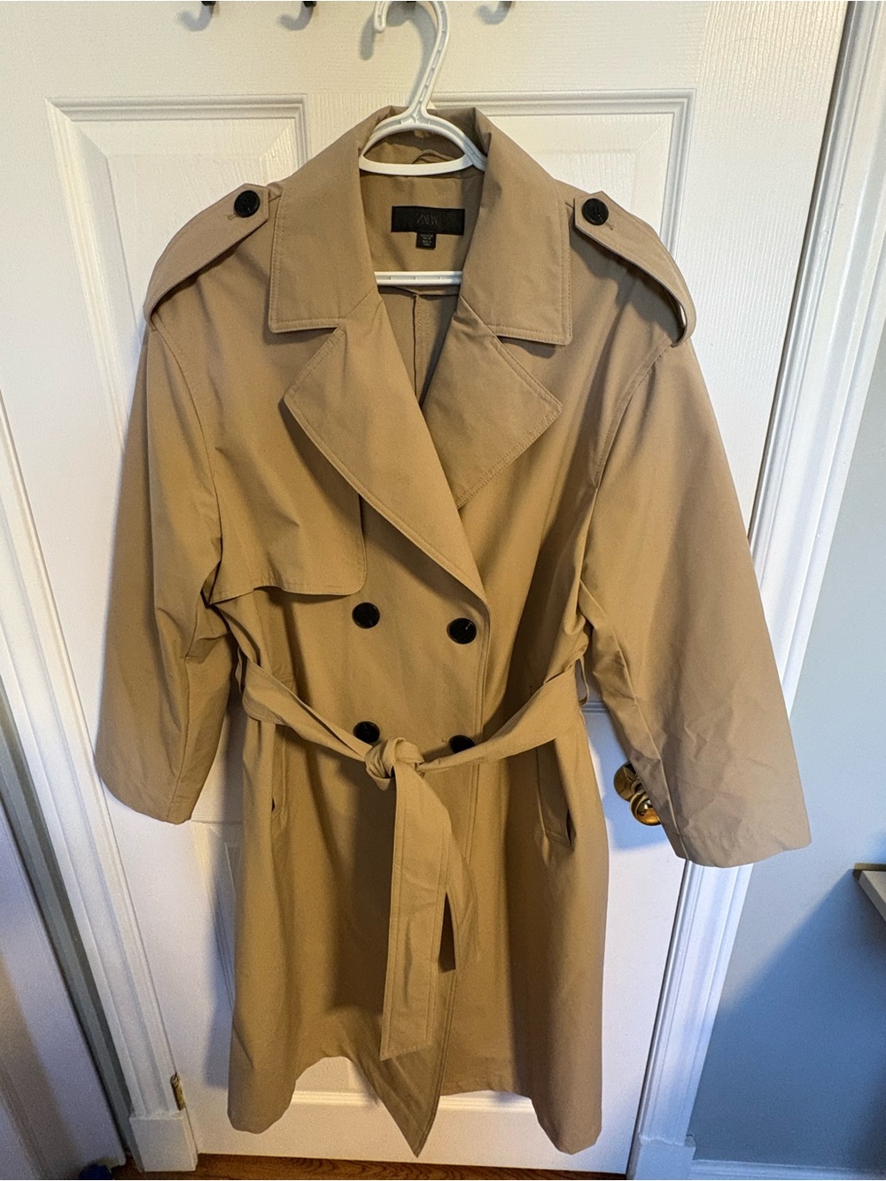 Zara Tan Double-Breasted Trench Coat with Belt